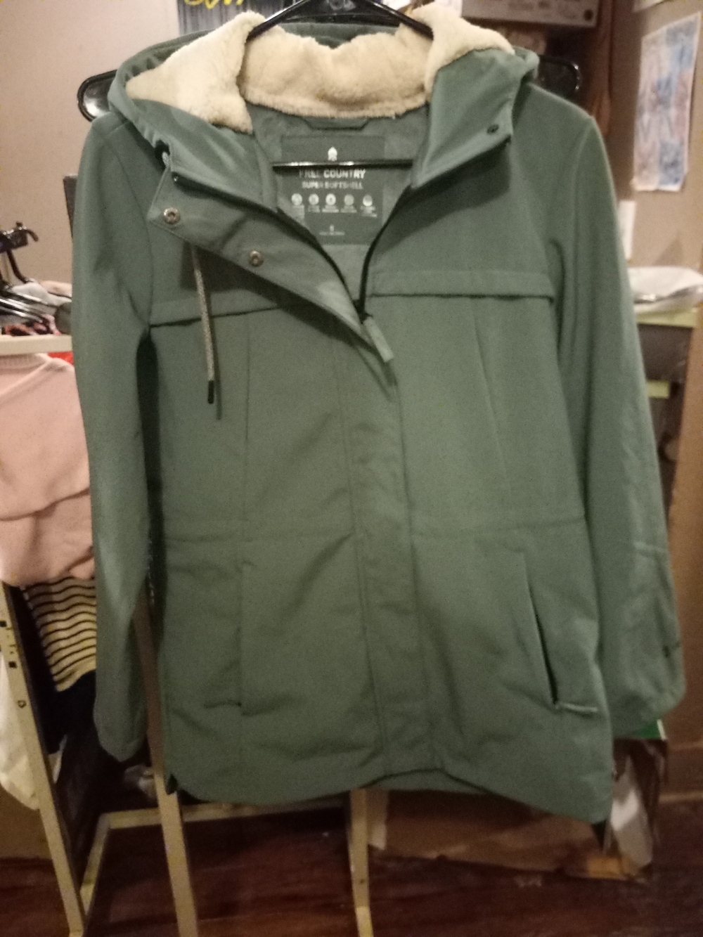Free Country Women's Sage Green Hooded Jacket with Sherpa Trim